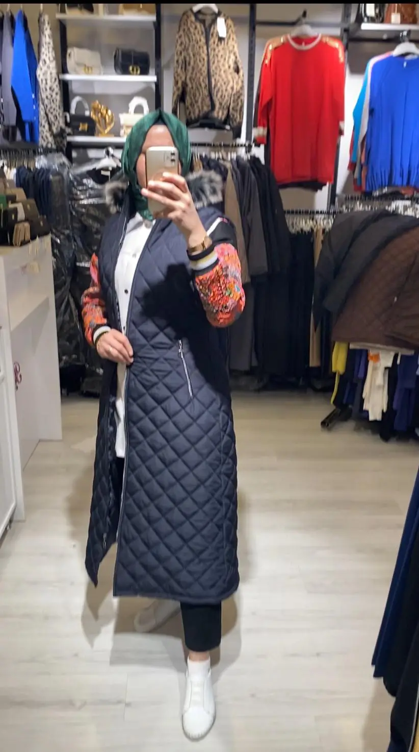 Uzun Yelek Baklava Desen Yelek Modeli