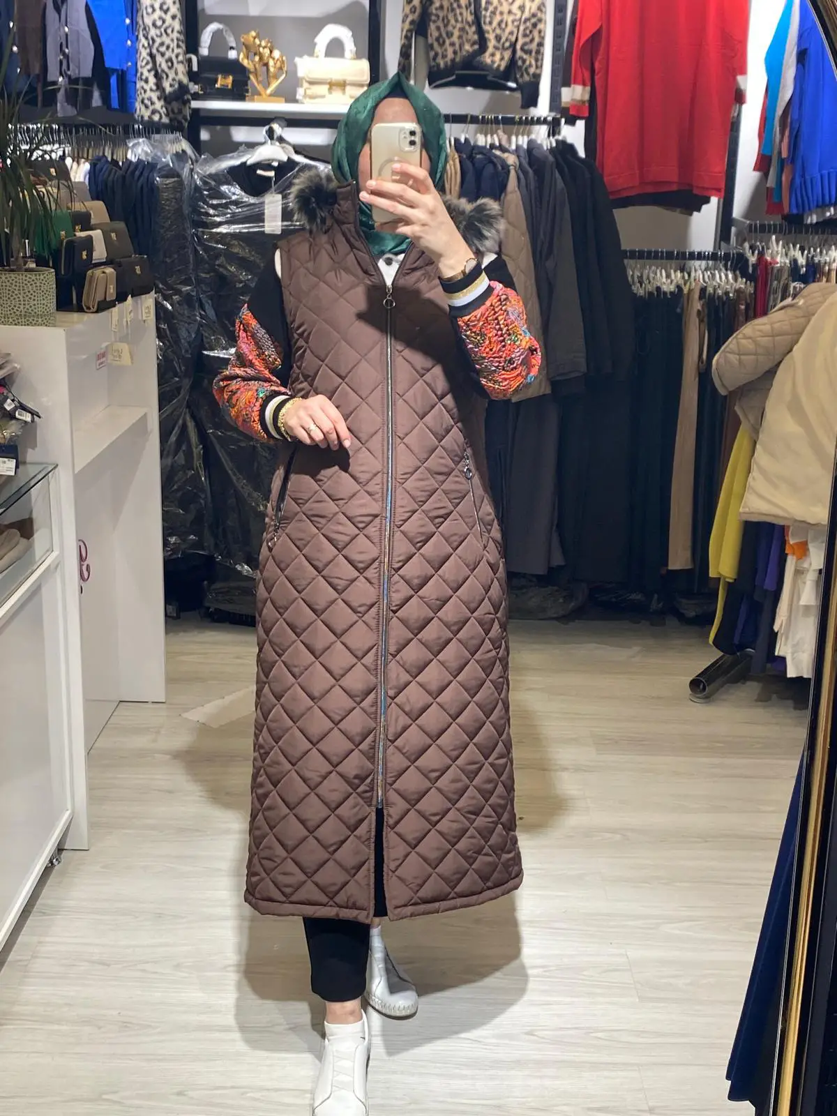 Uzun Yelek Baklava Desen Yelek Modeli