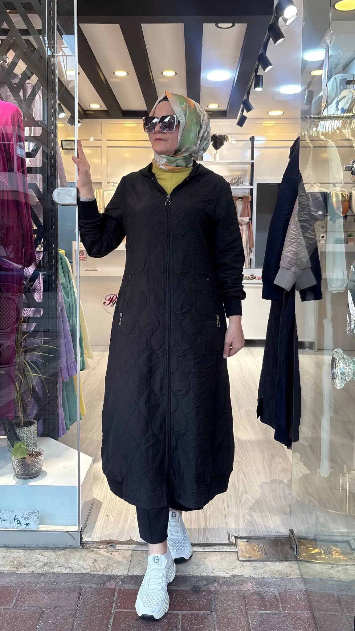 kapitone kapşonlu  kap boy 130 cm