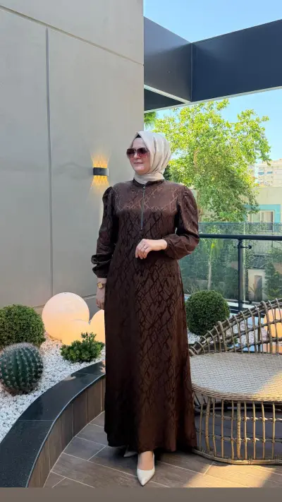 fermuarlı ipek jakar elbise